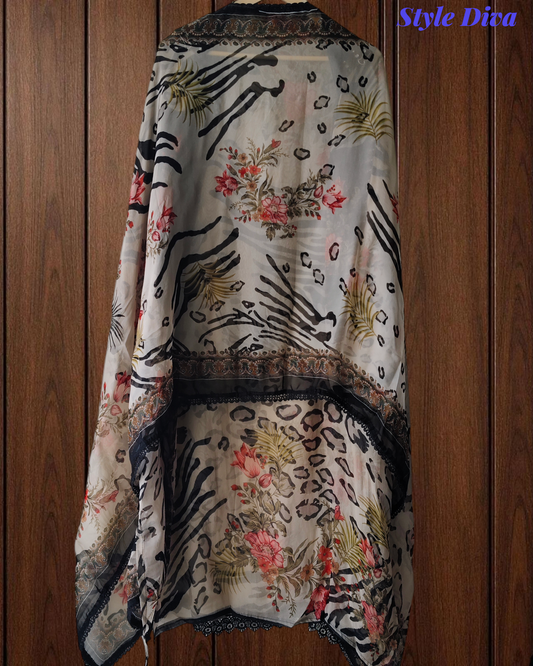 Radiant Organza Mirror Work Digital Print Suit - draft