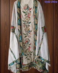 Pure Cotton Unstitched Suit Set with  digital    cotton  Dupatta with applique work