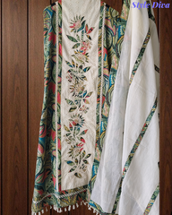 Pure Cotton Unstitched Suit Set with  digital    cotton  Dupatta with applique work