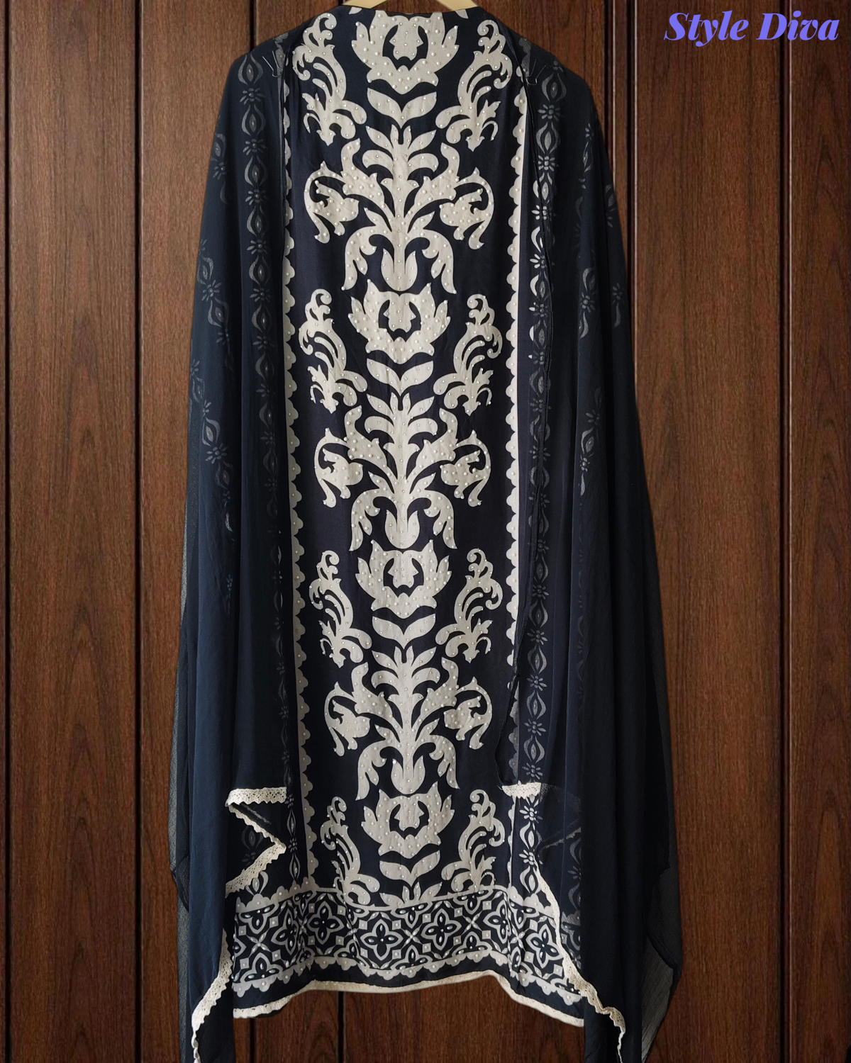 Muslin Digital Print Kurta with Gotta Lacing & Pearl Highlight Unstitched Suit Set