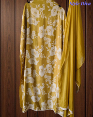 Muslin Digital Print Kurta with Crochet Lacing & Pearl Highlight Unstitched Suit