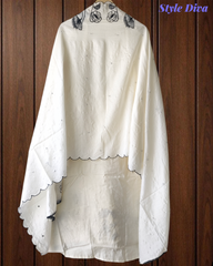Muslin Thread Embroidery Semi-Stitched Suit with Scalloped Dupatta & Pearl Work