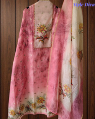 Kota Digital Printed Un-Stitched Suit with Knot & Sequin Highlighting