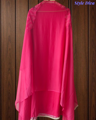 Muslin Digital Print Kurta with Crochet Lacing & Pearl Highlight Unstitched Suit