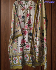 Muslin Digital Print Semi-Stitched Suit with Crochet Lacing & Sequence Cut-Dana Work