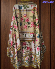 Muslin Digital Print Semi-Stitched Suit with Crochet Lacing & Sequence Cut-Dana Work