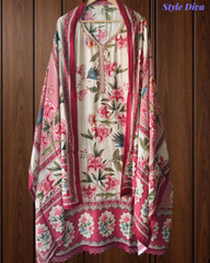 Muslin Digital Print Semi-Stitched Suit with Crochet Lacing & Sequence Cut-Dana Work