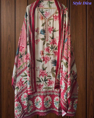 Muslin Digital Print Semi-Stitched Suit with Crochet Lacing & Sequence Cut-Dana Work