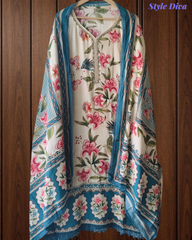 Muslin Digital Print Semi-Stitched Suit with Crochet Lacing & Sequence Cut-Dana Work