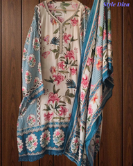 Muslin Digital Print Semi-Stitched Suit with Crochet Lacing & Sequence Cut-Dana Work