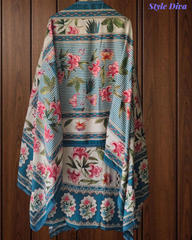 Muslin Digital Print Semi-Stitched Suit with Crochet Lacing & Sequence Cut-Dana Work