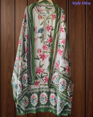 Muslin Digital Print Semi-Stitched Suit with Crochet Lacing & Sequence Cut-Dana Work