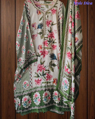 Muslin Digital Print Semi-Stitched Suit with Crochet Lacing & Sequence Cut-Dana Work