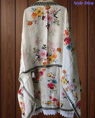 Muslin Digital Print Semi-Stitched Suit with Crochet Lacing & Sequence Cut-Dana Work