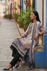 Muslin Digital Printed Semi-Stitched Suit with Crochet Lacing and Zari Highlighting