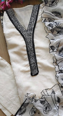 Muslin Thread Embroidery Semi-Stitched Suit with Scalloped Dupatta & Pearl Work