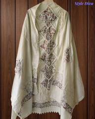 Soft Mul Chanderi Applique Work Unstitched Suit with Crochet Lacing