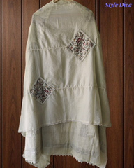 Soft Mul Chanderi Applique Work Unstitched Suit with Crochet Lacing