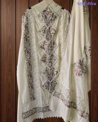 Soft Mul Chanderi Applique Work Unstitched Suit with Crochet Lacing