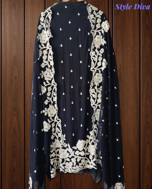 Premium georgette Embroidered Unstitched Suit with Scalloped Dupatta