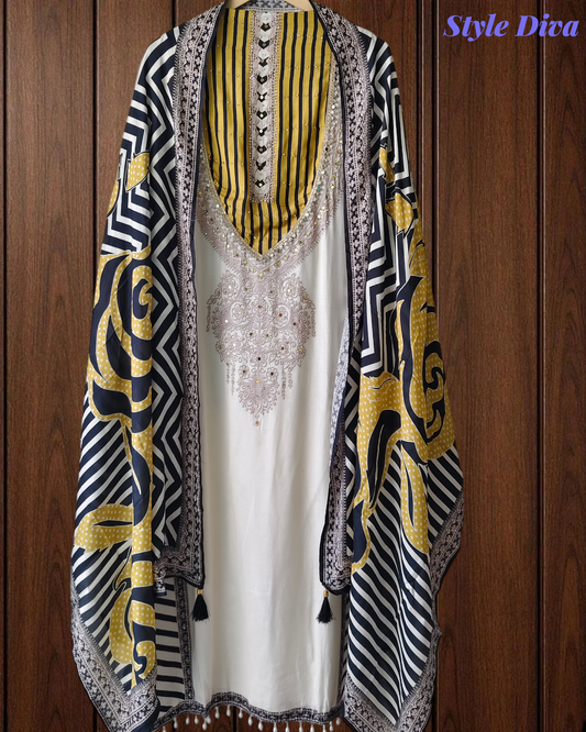 Trending - Muslin Digital Print Semi-Stitched Suit with Mirror Highlighting