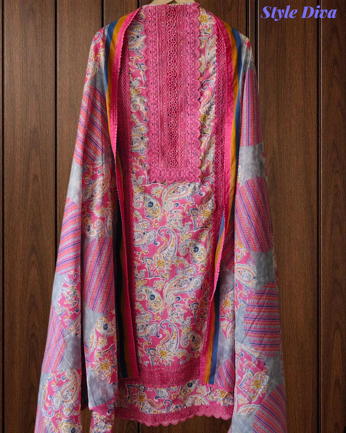 Summer Special - Pure Cotton Printed Unstitched Suit with Crochet Lace Detailing