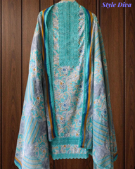Summer Special - Pure Cotton Printed Unstitched Suit with Crochet Lace Detailing