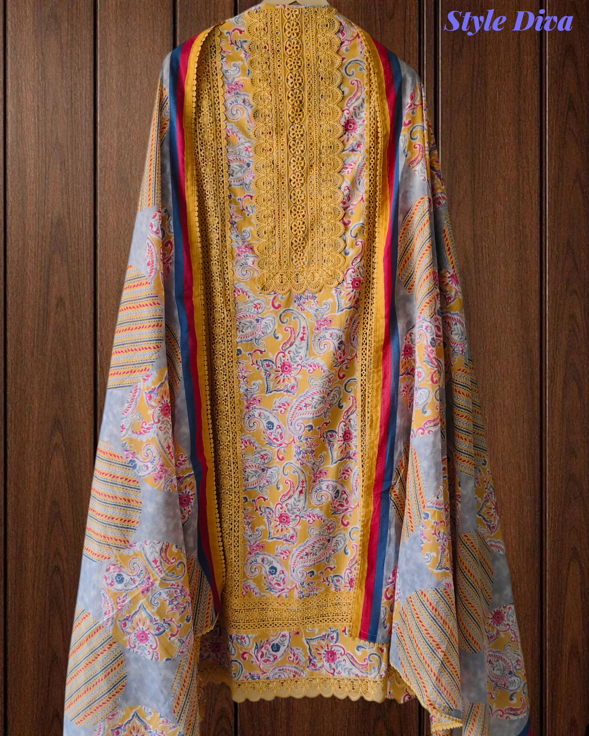 Summer Special - Pure Cotton Printed Unstitched Suit with Crochet Lace Detailing