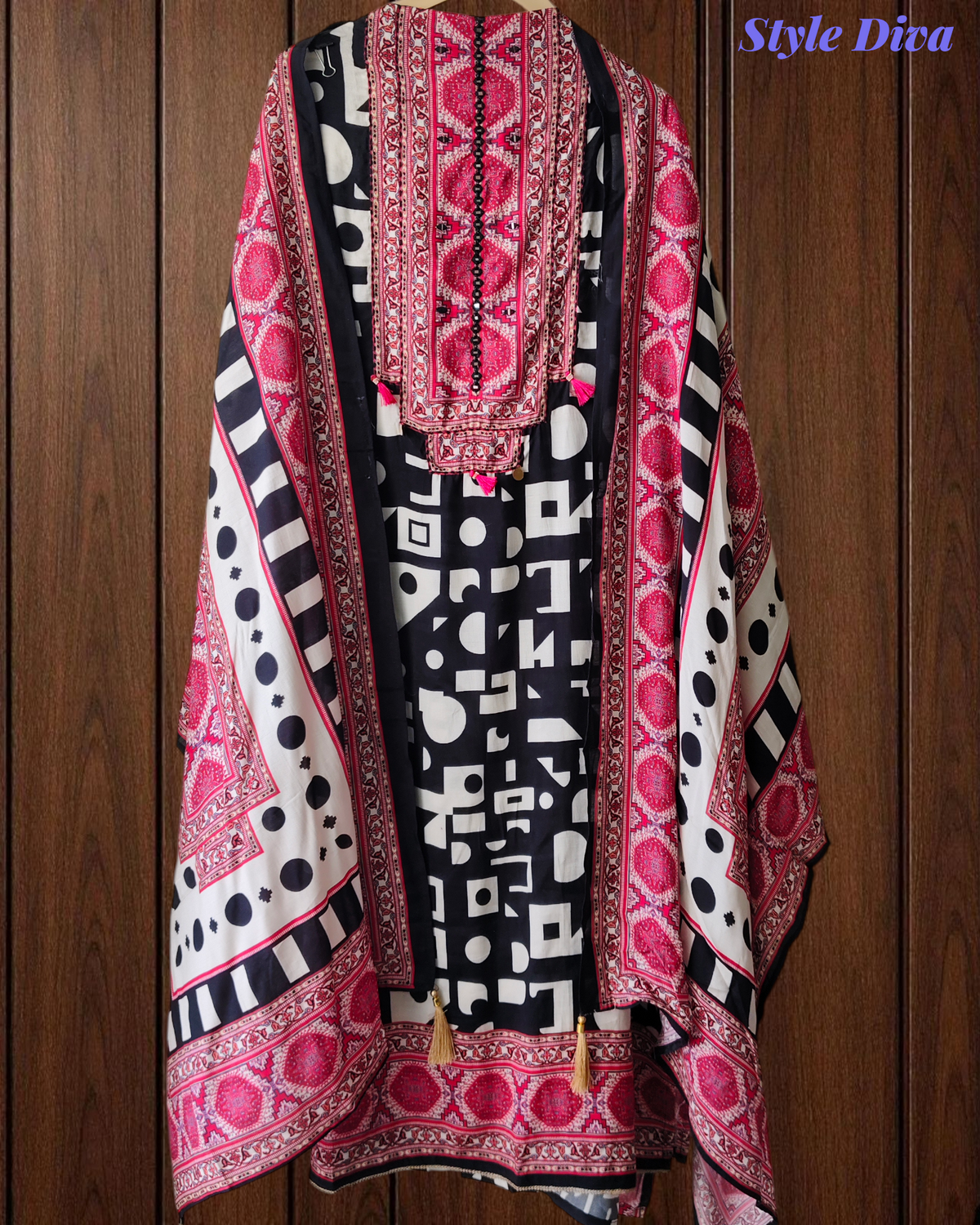 Muslin Digital Print Unstitched Suit with Mirror & Embroidery High-Lighting