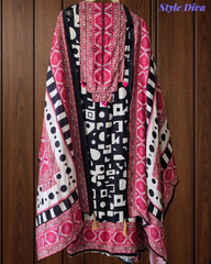 Muslin Digital Print Unstitched Suit with Mirror & Embroidery High-Lighting