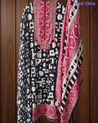 Muslin Digital Print Unstitched Suit with Mirror & Embroidery High-Lighting