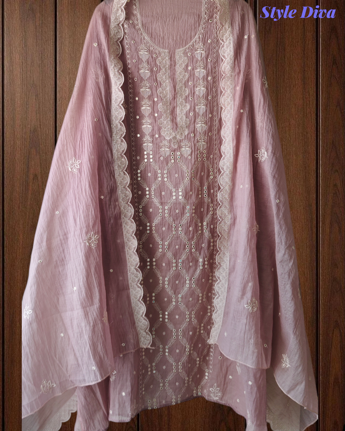 Soft Mul Chanderi Embroidered Unstitched Suit with Faux Mirror High-Lighting