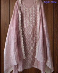 Soft Mul Chanderi Embroidered Unstitched Suit with Faux Mirror High-Lighting