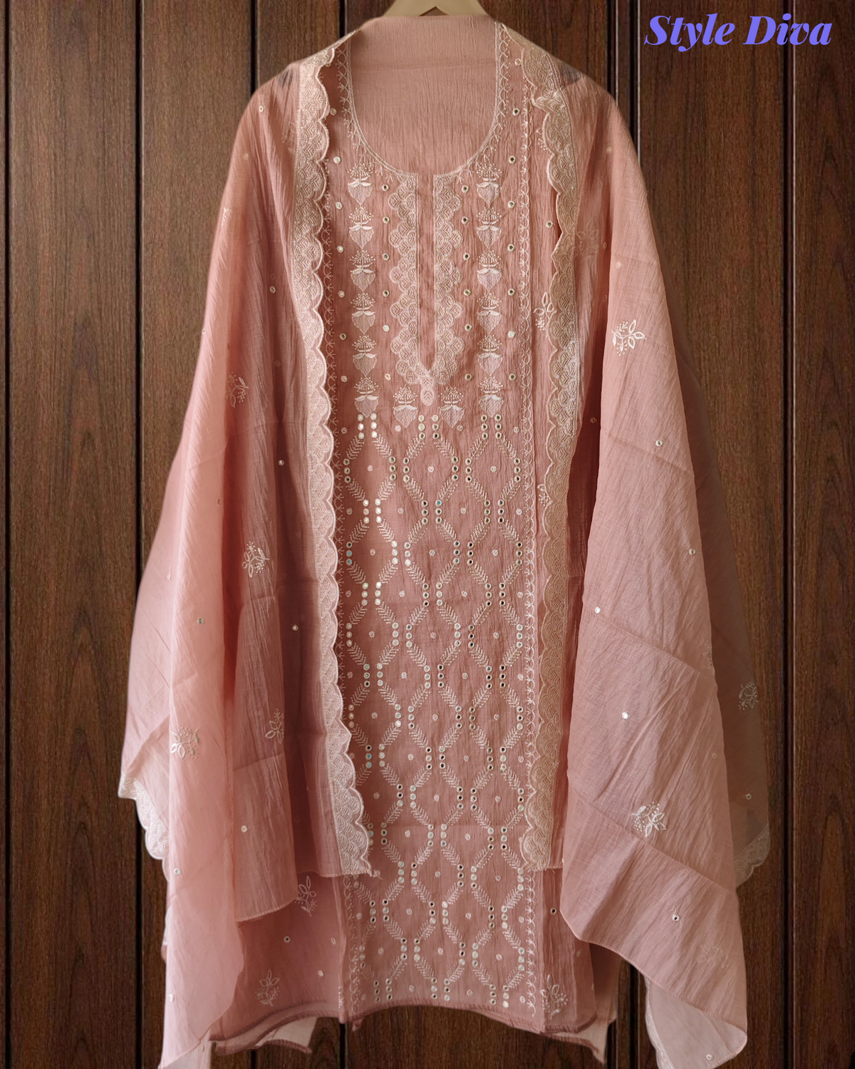 Soft Mul Chanderi Embroidered Unstitched Suit with Faux Mirror High-Lighting