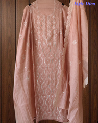 Soft Mul Chanderi Embroidered Unstitched Suit with Faux Mirror High-Lighting