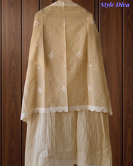 Soft Mul Chanderi Embroidered Unstitched Suit with Faux Mirror High-Lighting