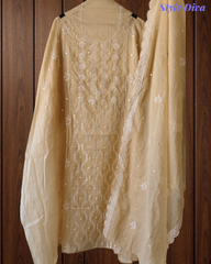 Soft Mul Chanderi Embroidered Unstitched Suit with Faux Mirror High-Lighting