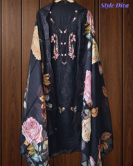 Premium Georgette Embroidered Unstitched Suit With Digital Print Dupatta