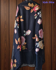 Premium Georgette Embroidered Unstitched Suit With Digital Print Dupatta