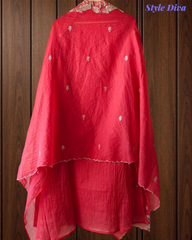 Soft Mul Chanderi Embroidered Unstitched Suit with Scalloped Dupatta With Sequnce Work