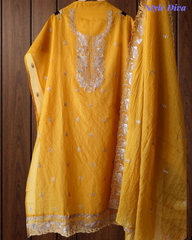 Soft Mul Chanderi Embroidered Unstitched Suit with Scalloped Dupatta With Sequnce Work