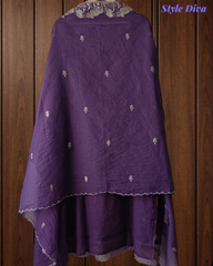 Soft Mul Chanderi Embroidered Unstitched Suit with Scalloped Dupatta With Seqeunce Work
