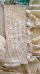 Soft Mul Chanderi Embroidered Unstitched Suit with Faux Mirror High-Lighting