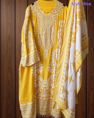 Muslin Digital Print Semi-Stitched Suit with Sequence Highlighting With Muslin Dupatta