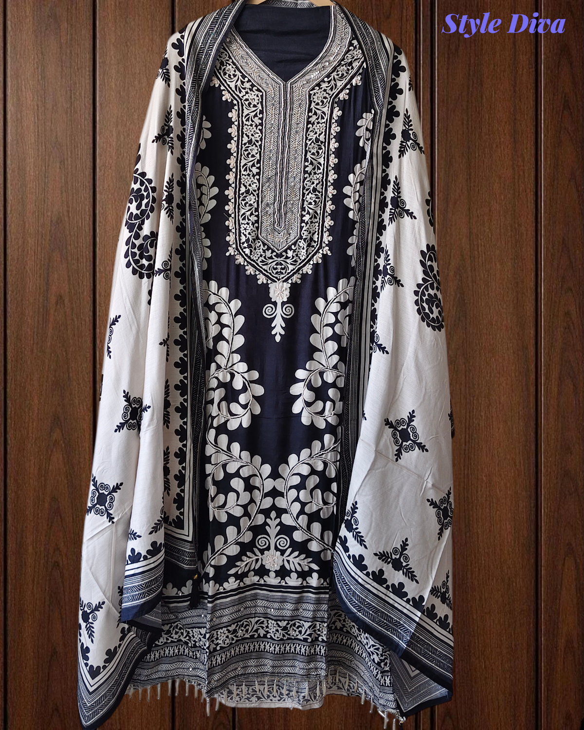 Muslin Digital Print Semi-Stitched Suit with Sequence Highlighting With Muslin Dupatta