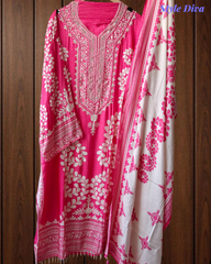 Muslin Digital Print Semi-Stitched Suit with Sequence Highlighting With Muslin Dupatta