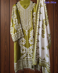 Muslin Digital Print Semi-Stitched Suit with Sequence Highlighting With Muslin Dupatta