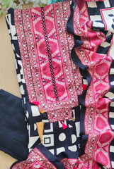 Muslin Digital Print Unstitched Suit with Mirror & Embroidery High-Lighting