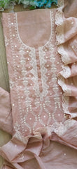 Soft Mul Chanderi Embroidered Unstitched Suit with Faux Mirror High-Lighting