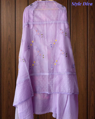 Organza 3D Embroidery Patch Work Unstitched Suit with Embroidered Dupatta